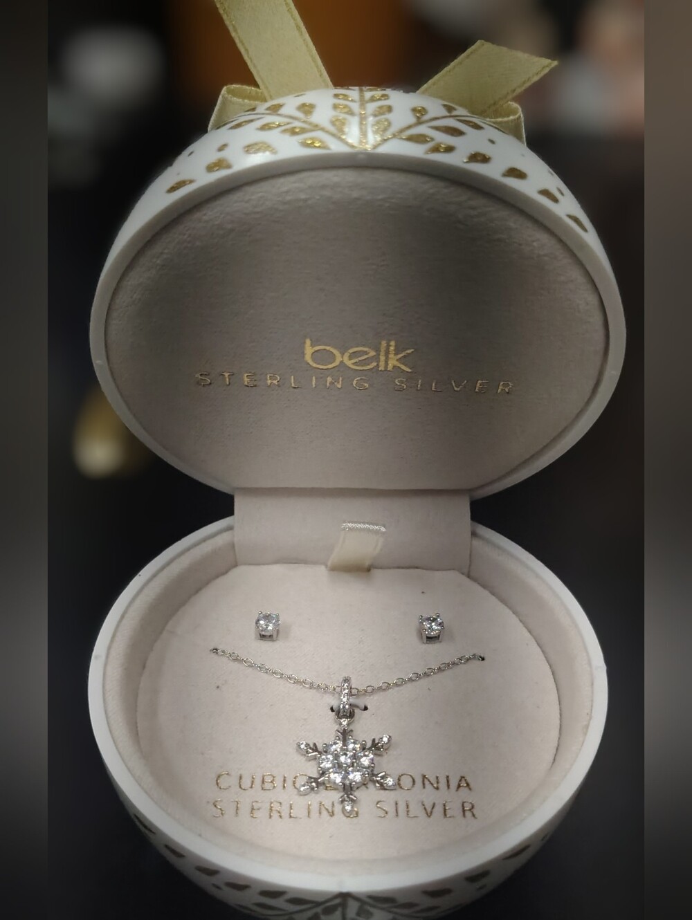 Belk Sterling Silver White Cubic Zirconia Snowflake Necklace & Stud Earrings Set